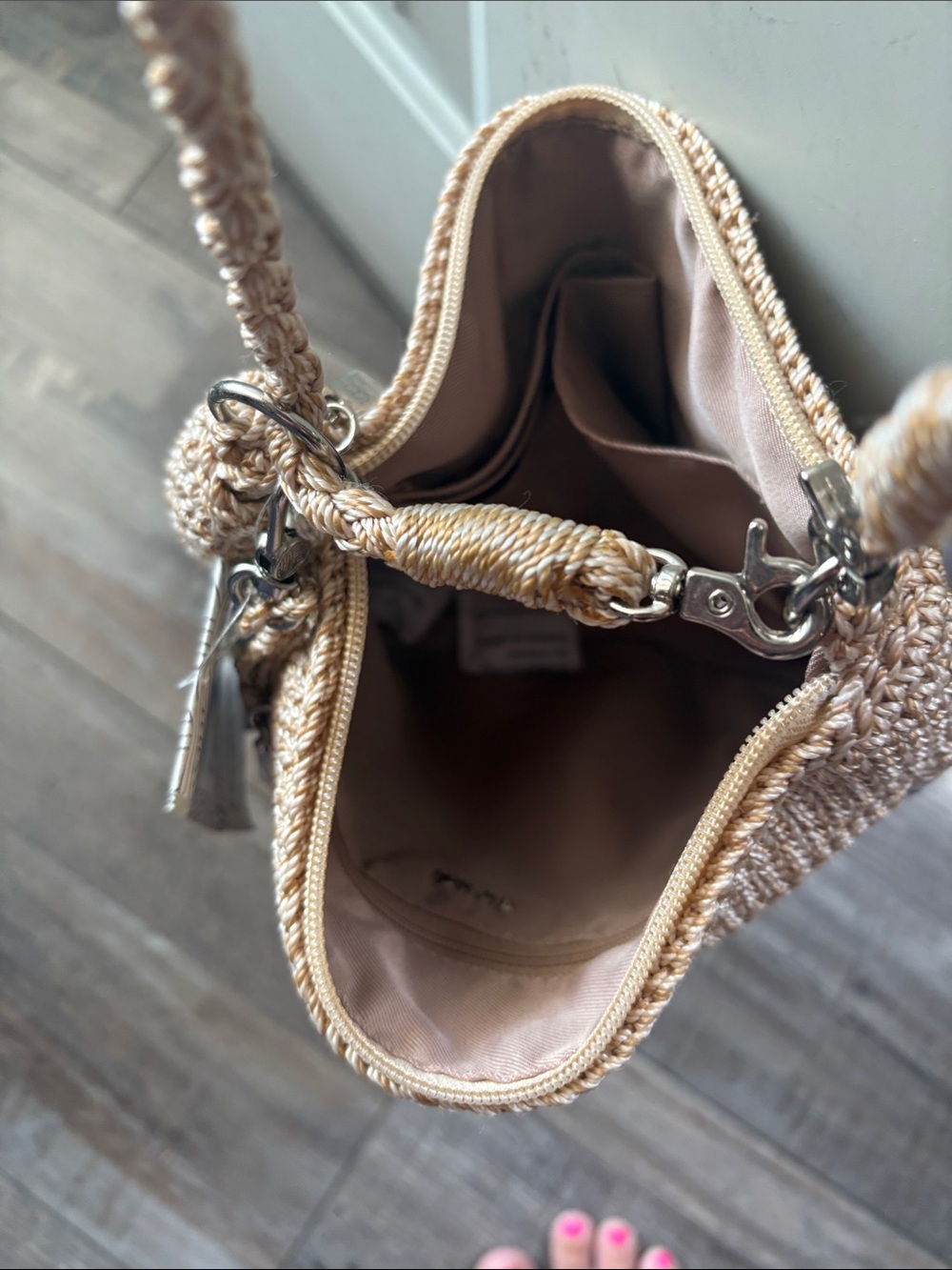 The Sak Crochet Shoulder Bag in Beige and Gray - Picture 7 of 8